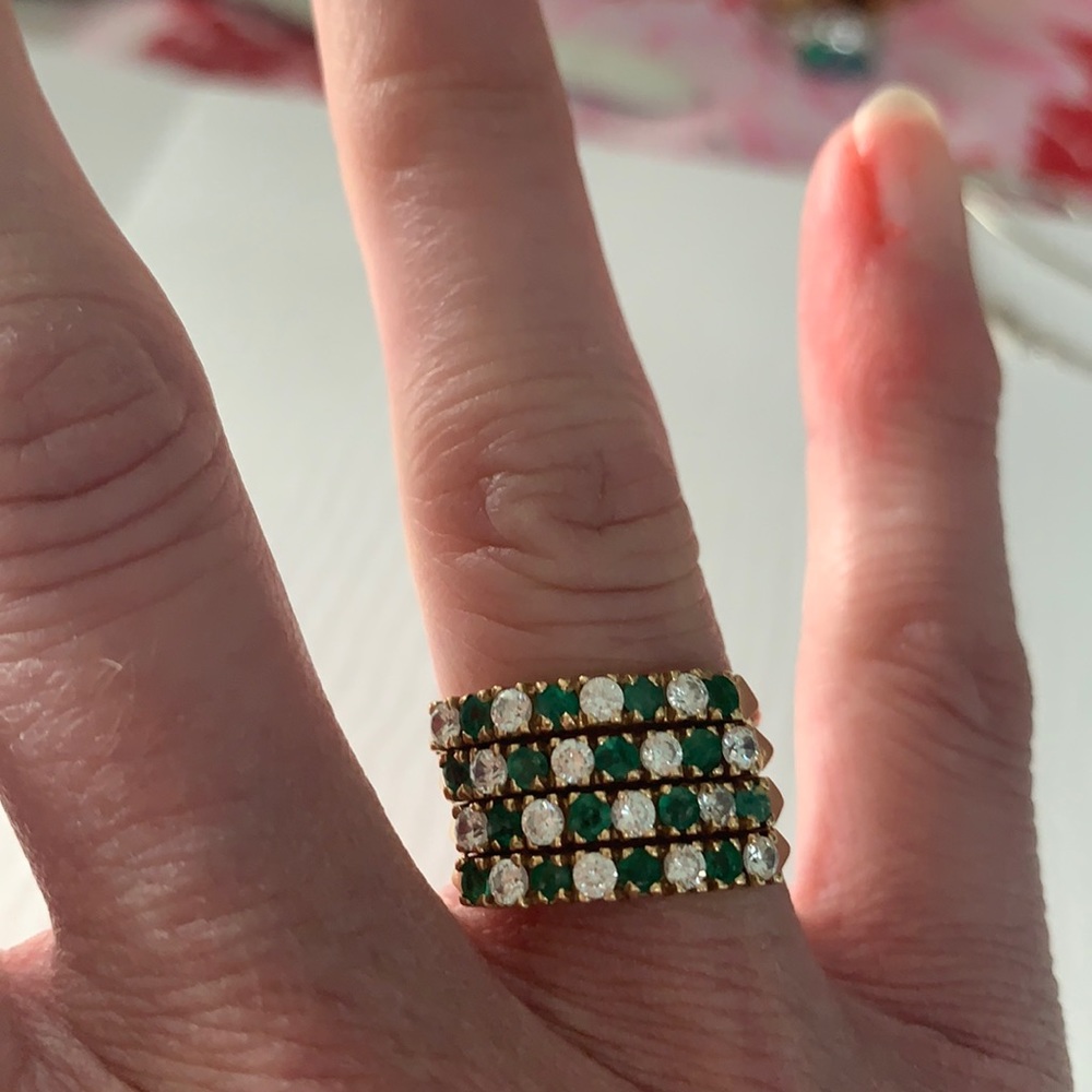 Ladies emerald and diamond ring. Stackable